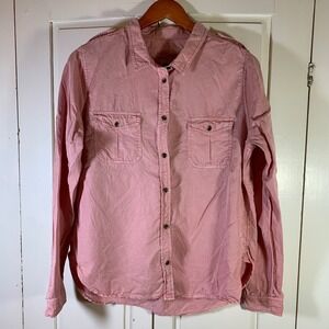 Universal Thread Pink Lyocell Button Up Shirt Womens Size L Utility Pockets